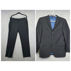 Kenneth Cole Reaction Mens Suit 40S Jacket Black Pinstripe 34x32 Pants Preppy‎